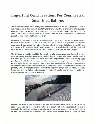 important considerations for commercial solar