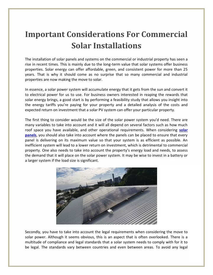 important considerations for commercial solar