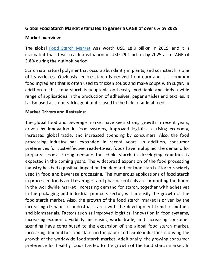 global food starch market estimated to garner