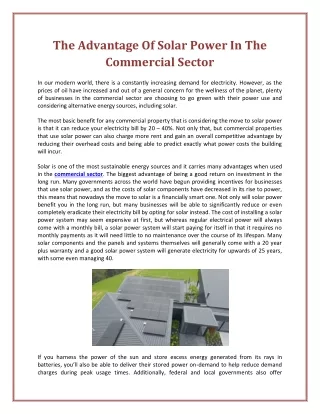the advantage of solar power in the commercial