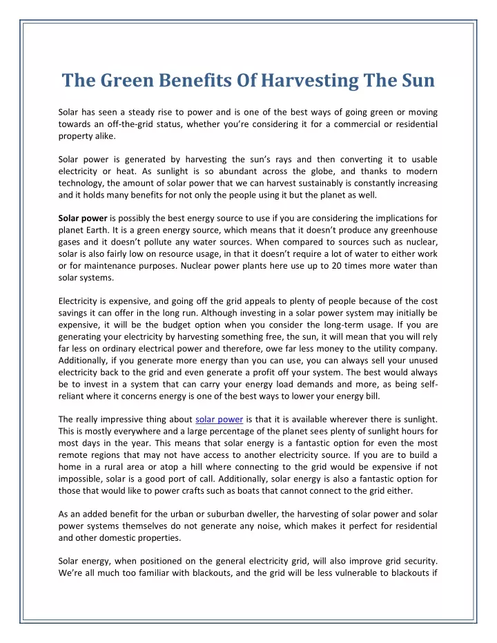 the green benefits of harvesting the sun