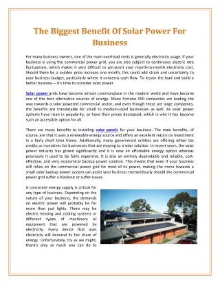 the biggest benefit of solar power for business