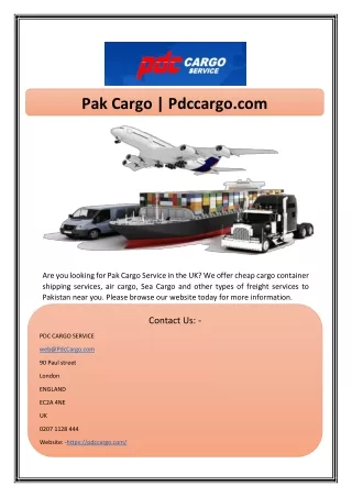 Pak Cargo | Pdccargo.com