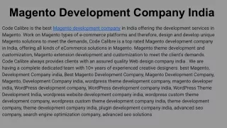 Magento Development Company India | Best Magento Development Company| Code Calibre