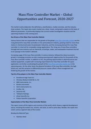 mass flow controller market global opportunities