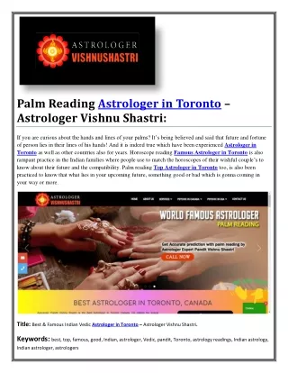 Palm Reading Astrologer in Toronto – Astrologer Vishnu Shastri:
