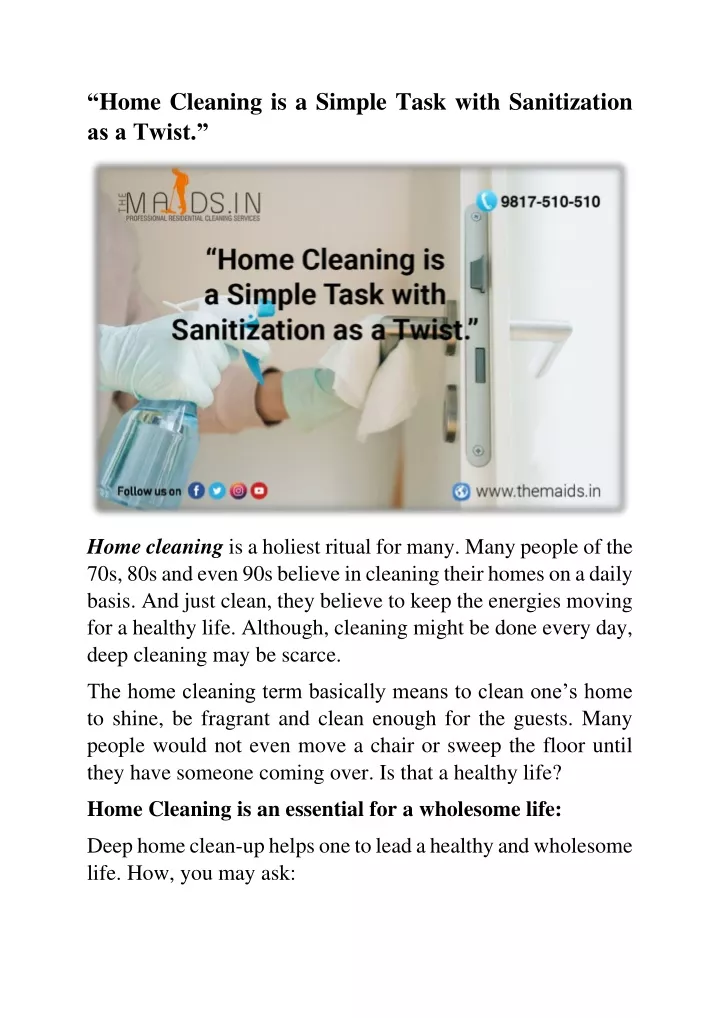 home cleaning is a simple task with sanitization