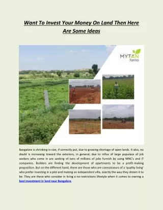 Want To Invest Your Money On Land! Then Here Are Some Ideas