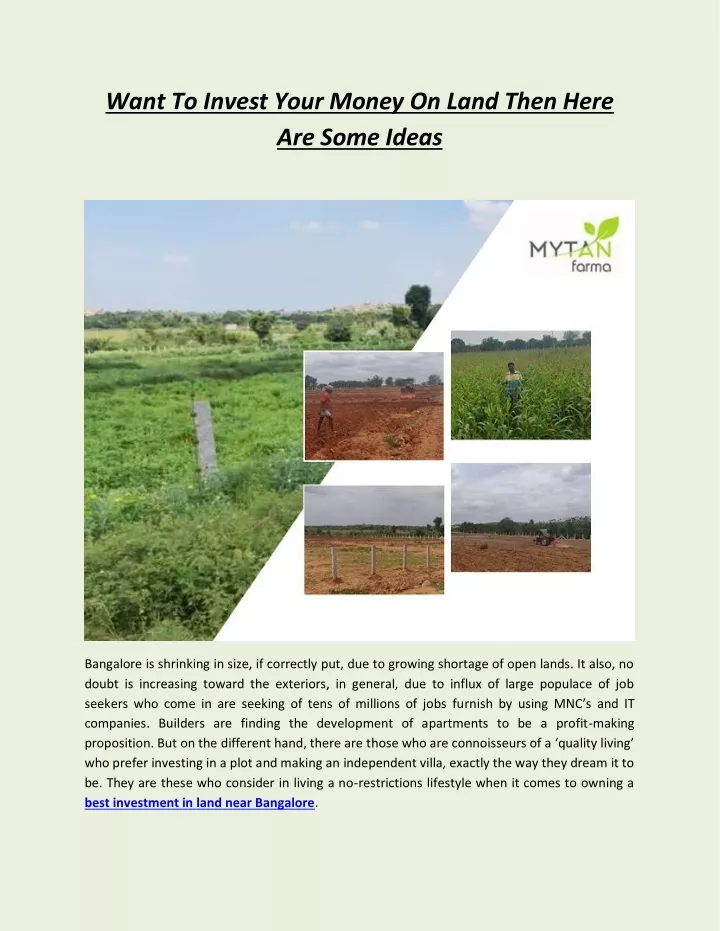 want to invest your money on land then here