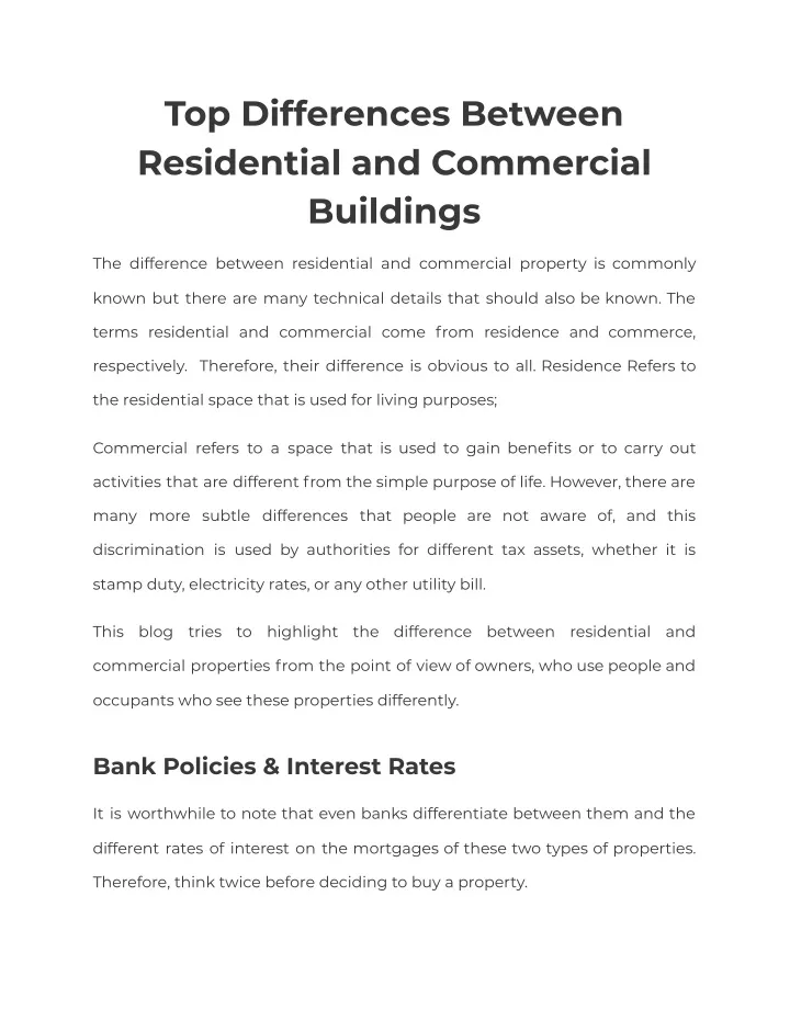 top differences between residential