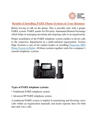 benefit of installing pabx phone systems in your