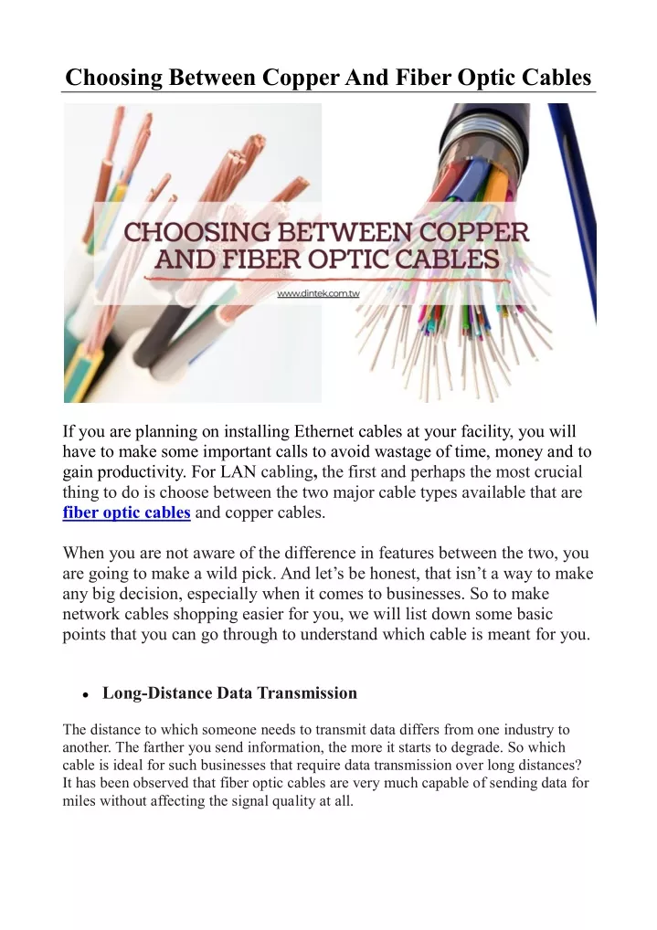 choosing between copper and fiber optic cables