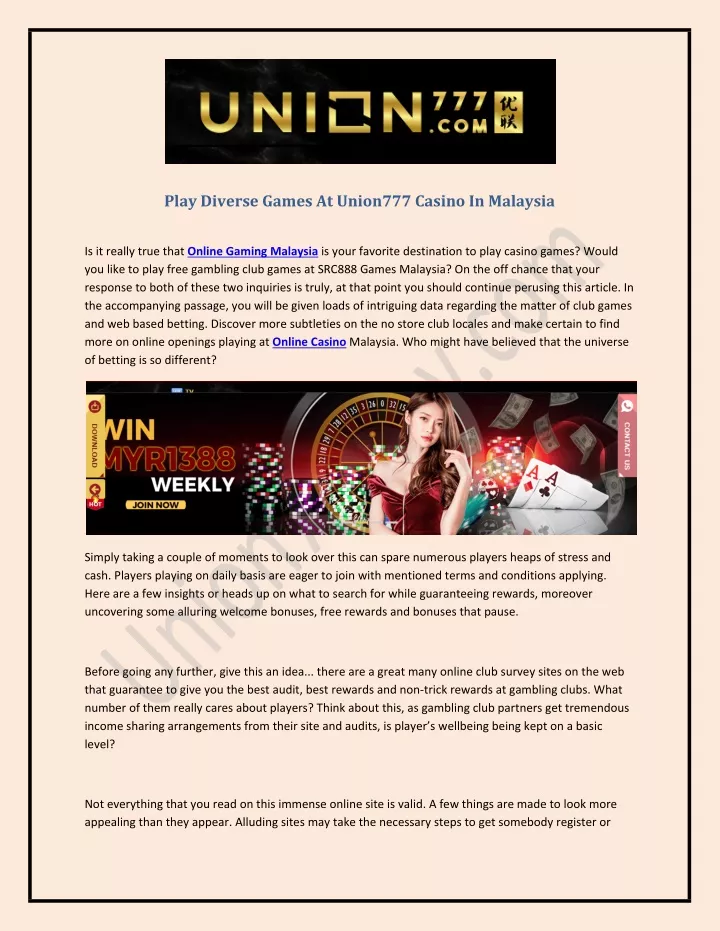 play diverse games at union777 casino in malaysia