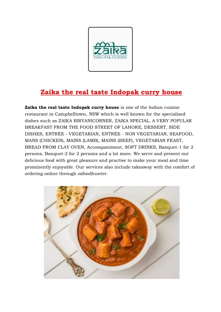 PPT - Zaika the real taste Indopak curry house Menu, NSW - 5% off ...