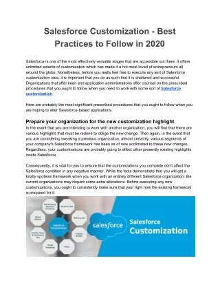 Salesforce Customization - Best Practices to Follow in 2020