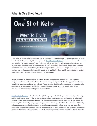 One Shot Keto | One Shot Keto Reviews