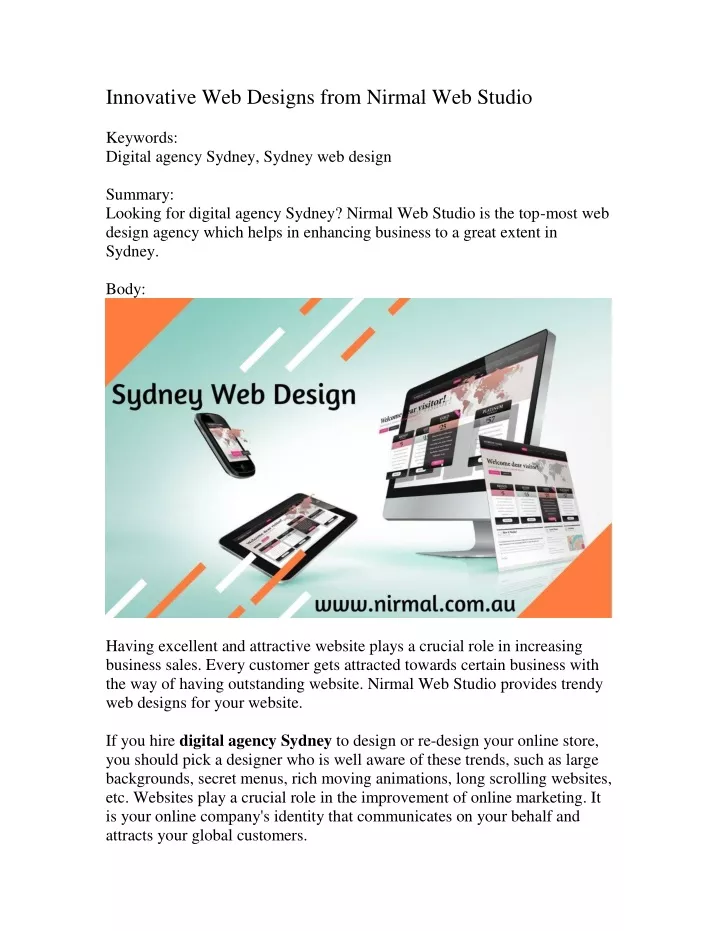 innovative web designs from nirmal web studio