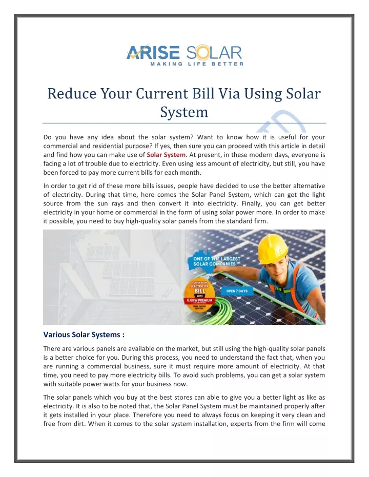 reduce your current bill via using solar system