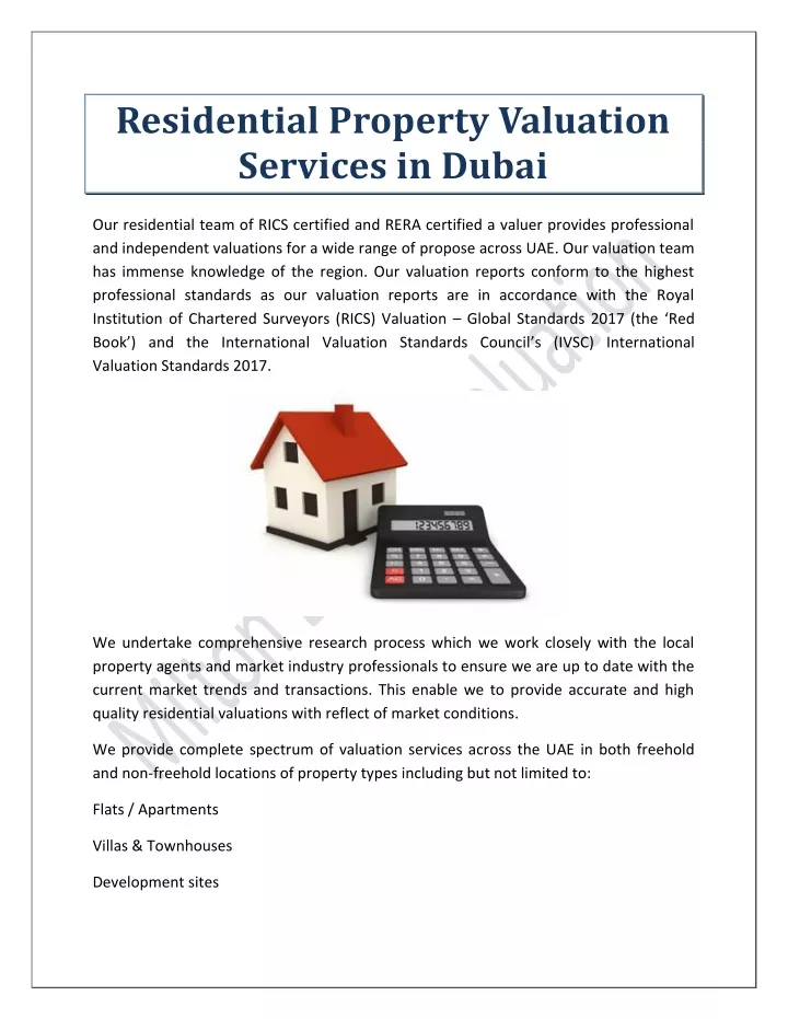 residential property valuation services in dubai