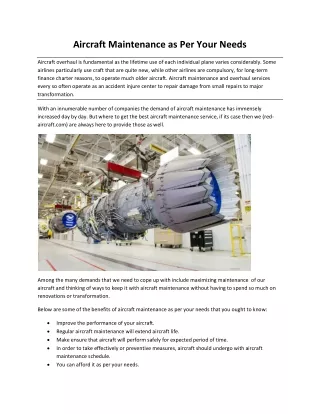 aircraft maintenance as per your needs