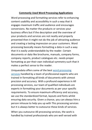 commonly used word processing applications