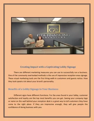 creating impact with a captivating lobby signage