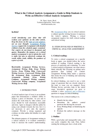 what is the critical analysis assignment a guide