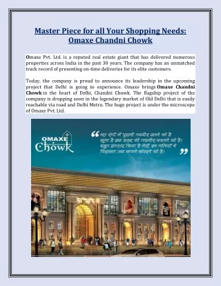 Master Piece for all Your Shopping Needs: Omaxe Chandni Chowk