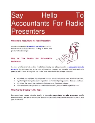 Say Hello To Accountants For Radio Presenters