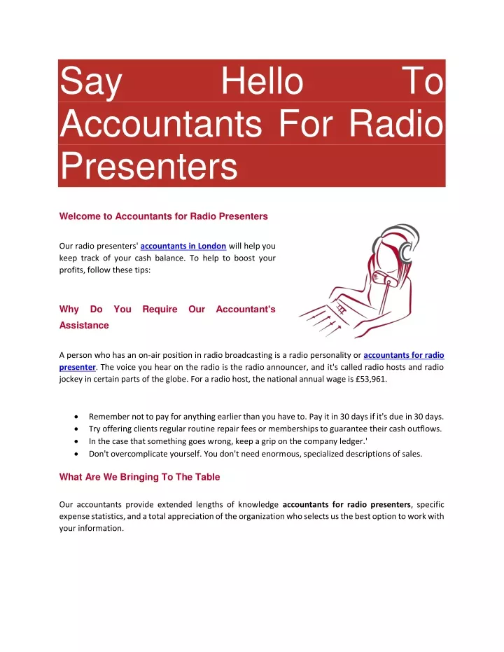 say accountants for radio presenters