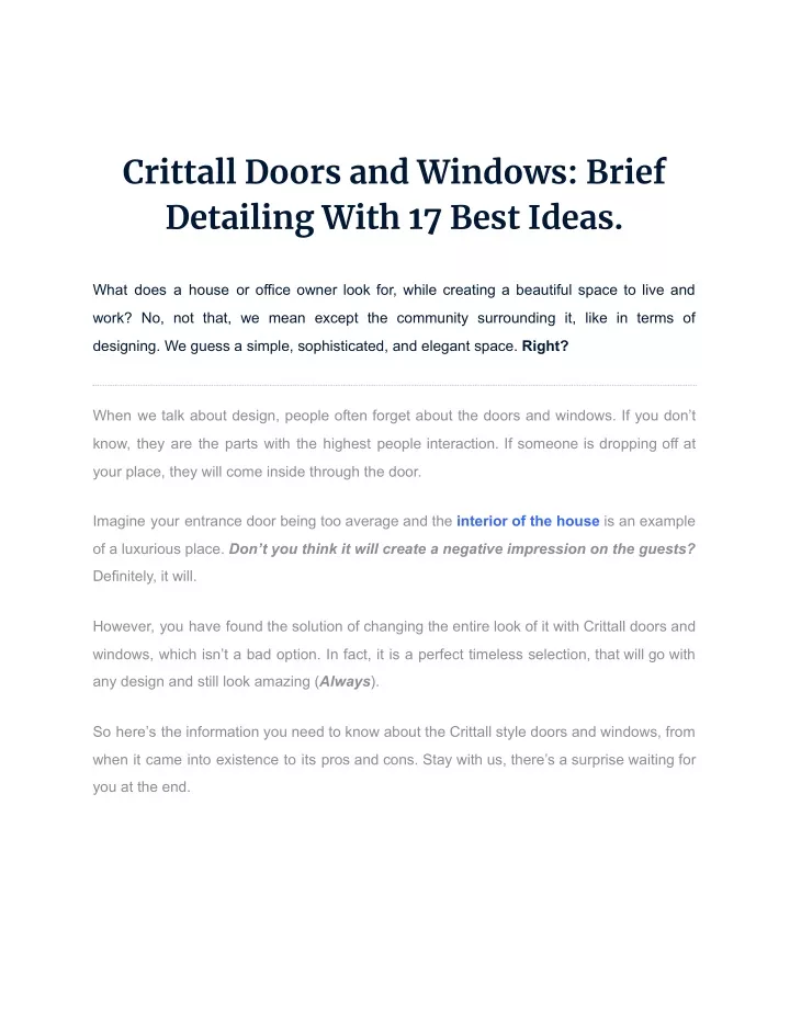 crittall doors and windows brief detailing with