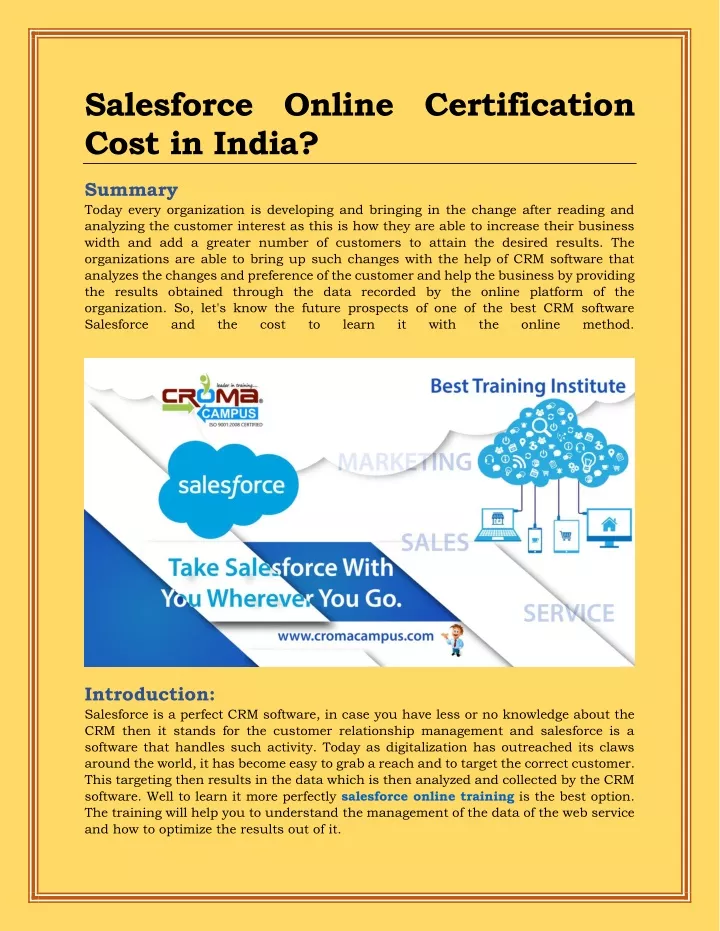 salesforce online certification cost in india
