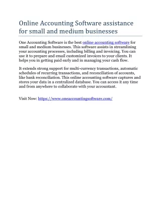 Online Accounting Software assistance for small and medium businesses