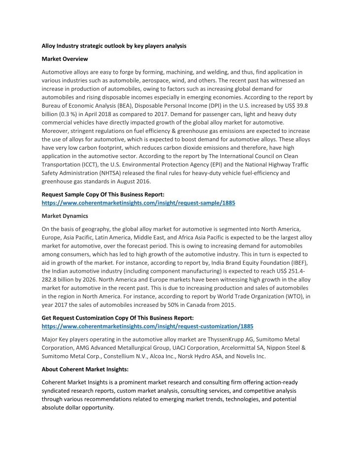 alloy industry strategic outlook by key players