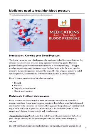 Medicines used to treat high blood pressure