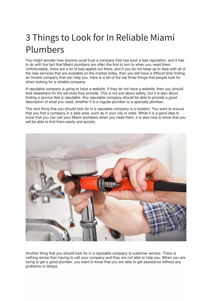 3 things to look for in reliable miami plumbers