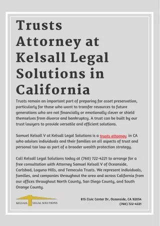 Trusts Attorney at Kelsall Legal Solutions in California