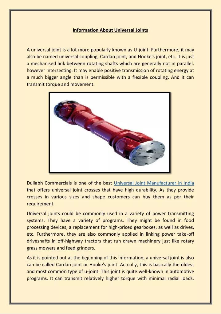 information about universal joints