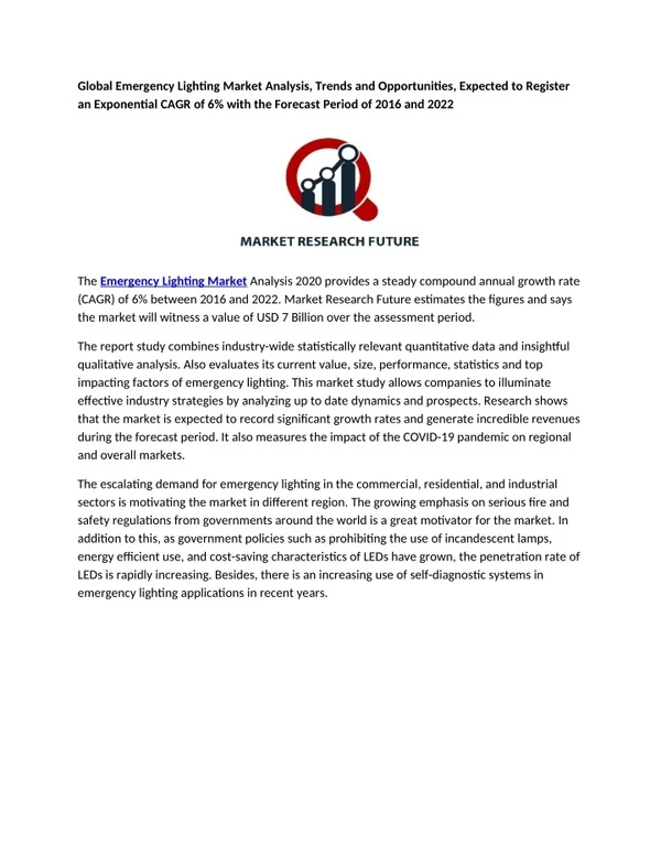 Emergency Lighting Market Analysis, Trends and Opportunities, Expected to Register an Exponential CAGR of 6%