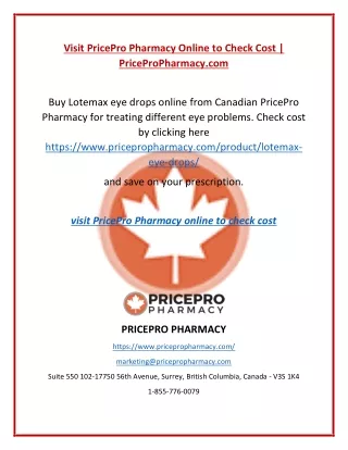 Visit PricePro Pharmacy Online to Check Cost | PriceProPharmacy.com