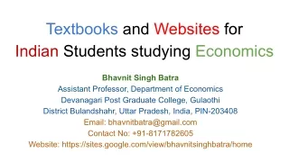 Suggested Textbooks and Websites forIndian students studying Economics