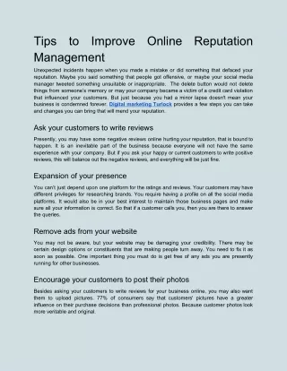 Tips to Improve Online Reputation Management