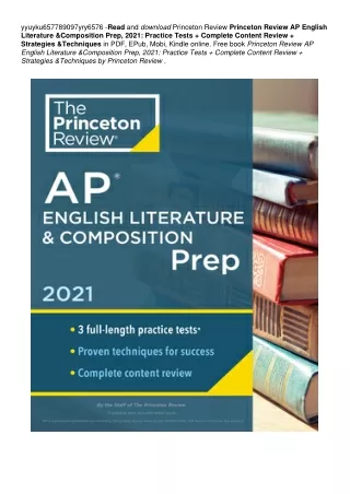 Princeton Review AP English Literature & Composition Prep, 2021: Practice Tests   Complete Content Review   Strategies &