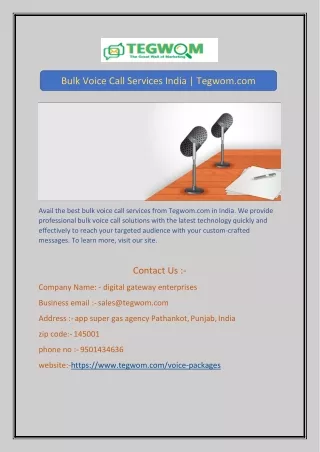 Bulk Voice Call Services India | Tegwom.com