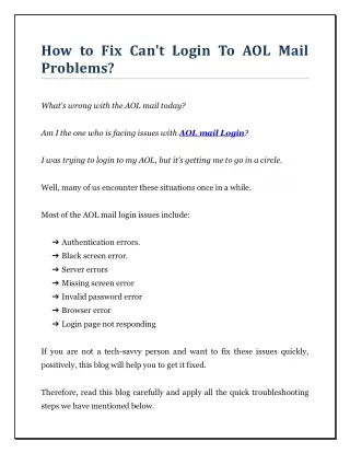 How to Fix Can't Login To AOL Mail Problems?