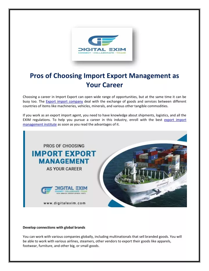pros of choosing import export management as your