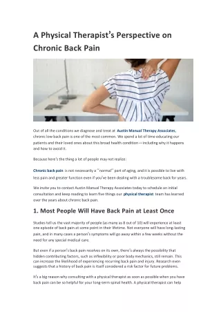 A Physical Therapist’s Perspective on Chronic Back Pain