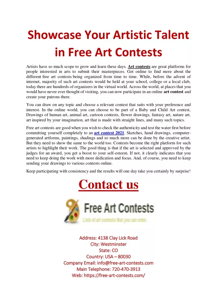 showcase your artistic talent in free art contests