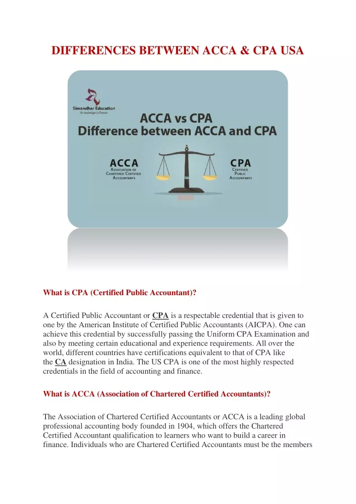 differences between acca cpa usa