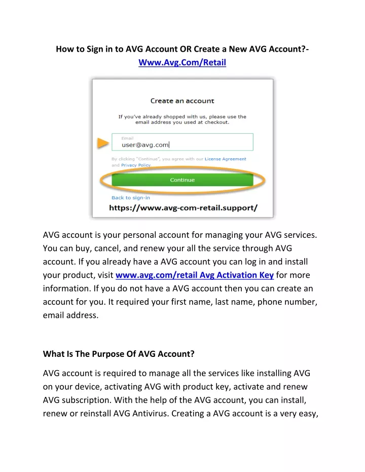 how to sign in to avg account or create